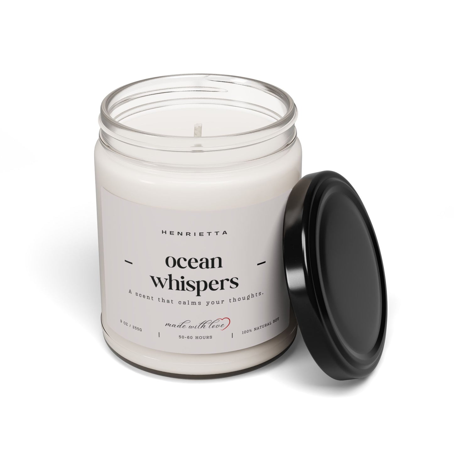 Ocean Whispers Scented 9oz. Soy Candle, Eco-Friendly Aromatherapy, Relaxing Home Decor, Perfect for Gifting, Spa & Self-Care